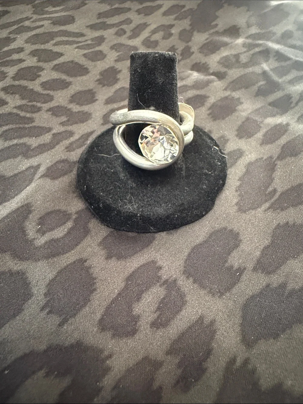 Silver Swirl Ring with Clear Crystal